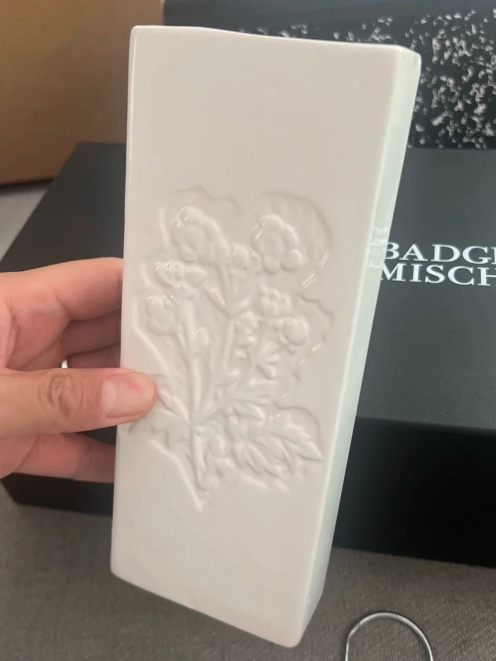 White Embossed Floral Ceramic Vase